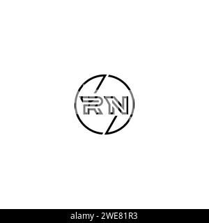 RN simple outline concept logo and circle of initial design black and white background Stock Vector
