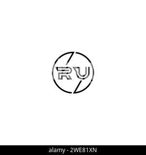 RU simple outline concept logo and circle of initial design black and white background Stock Vector