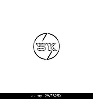 SK simple outline concept logo and circle of initial design black and white background Stock Vector