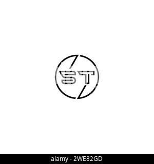 ST simple outline concept logo and circle of initial design black and white background Stock Vector