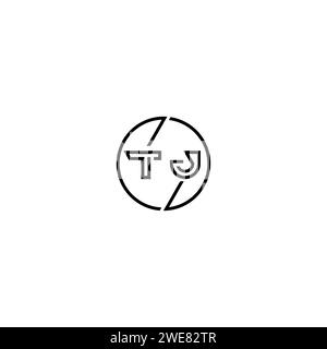 TJ simple outline concept logo and circle of initial design black and white background Stock Vector