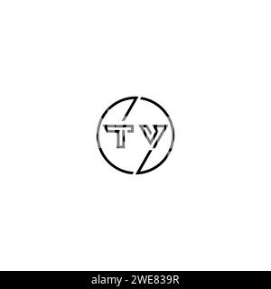 TV simple outline concept logo and circle of initial design black and white background Stock Vector