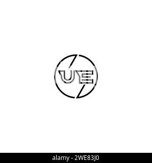 UE simple outline concept logo and circle of initial design black and white background Stock Vector