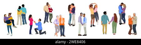 Set of different couples in love vector isolated. Stock Vector