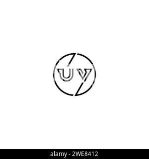 UV simple outline concept logo and circle of initial design black and white background Stock Vector