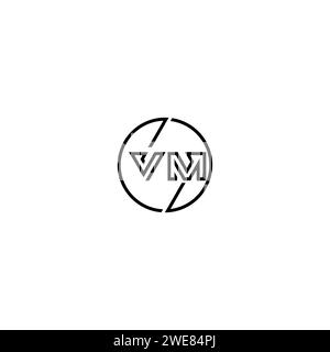 VM simple outline concept logo and circle of initial design black and white background Stock Vector