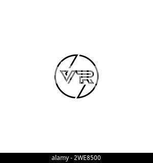 VR simple outline concept logo and circle of initial design black and white background Stock Vector