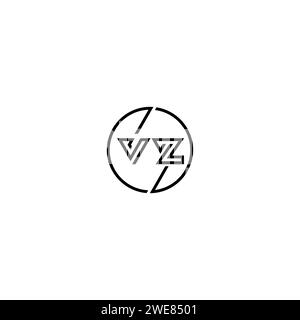 VZ simple outline concept logo and circle of initial design black and white background Stock Vector