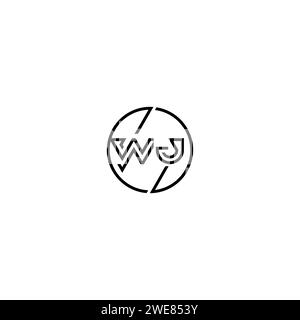 WJ simple outline concept logo and circle of initial design black and white background Stock Vector