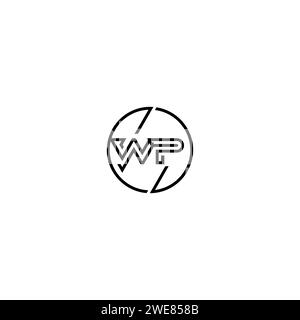 WP simple outline concept logo and circle of initial design black and white background Stock Vector