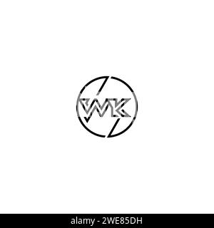 WK simple outline concept logo and circle of initial design black and white background Stock Vector