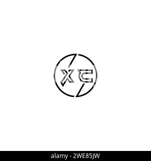 XC simple outline concept logo and circle of initial design black and white background Stock Vector