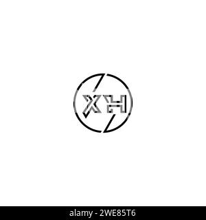 XH simple outline concept logo and circle of initial design black and white background Stock Vector
