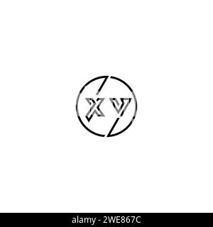 XV simple outline concept logo and circle of initial design black and white background Stock Vector