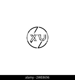 XU simple outline concept logo and circle of initial design black and white background Stock Vector