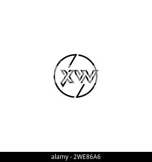 XW simple outline concept logo and circle of initial design black and white background Stock Vector