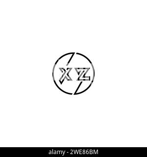XZ simple outline concept logo and circle of initial design black and white background Stock Vector