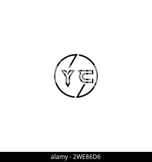 YC simple outline concept logo and circle of initial design black and white background Stock Vector