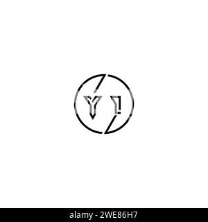 YI simple outline concept logo and circle of initial design black and white background Stock Vector