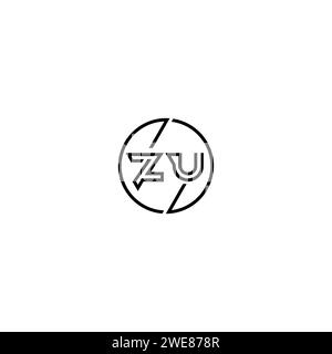 ZU simple outline concept logo and circle of initial design black and white background Stock Vector