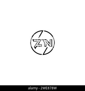 ZN simple outline concept logo and circle of initial design black and white background Stock Vector
