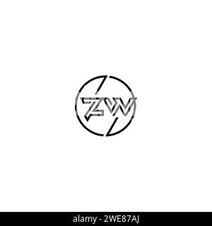 ZW simple outline concept logo and circle of initial design black and white background Stock Vector