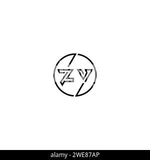 ZV simple outline concept logo and circle of initial design black and white background Stock Vector