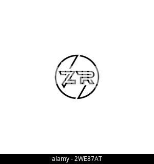 ZR simple outline concept logo and circle of initial design black and white background Stock Vector