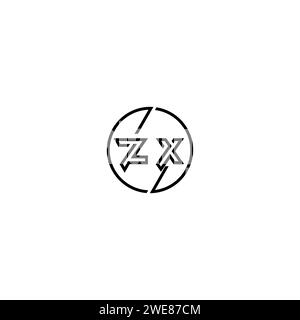 ZX simple outline concept logo and circle of initial design black and white background Stock Vector