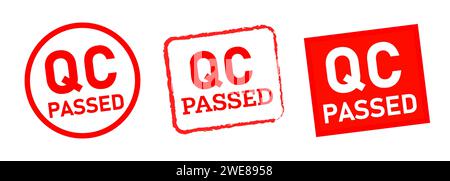 QC passed quality control stamp emblem red color Stock Vector