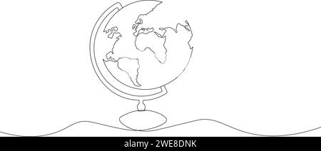 One continuous line drawing of school globe.World map doodle line drawing. Earth map hand drawn symbol. Isolated. Vector illustration Stock Vector