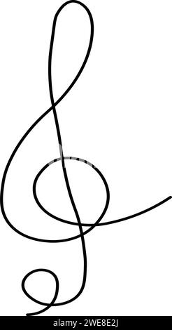 Treble clef continuous line drawing. Minimalist logo. Linear key music note symbol. Vector illustration Stock Vector