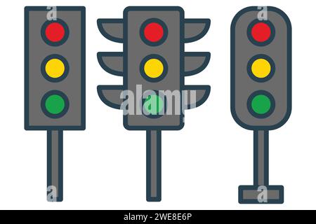 Traffic light icon. icon related to traffic control and intersections. flat line icon style. element illustration Stock Vector