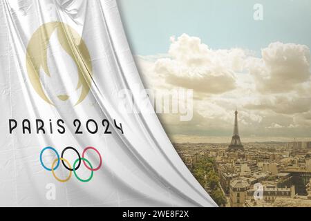 Top View Of Flag Of French Olympics Games 2024 With Grunge Plane   Top View Of Flag Of French Olympics Games 2024 With Grunge Plane Design Layout Official Logo Of Sog 2024 In Paris 2we8f2x 