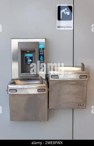 Suvarnabhumi Airport Filtered Water Dispenser, Bangkok, Thailand. Stock Photo