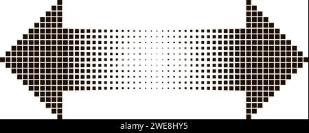 Halftone scale with double-sided arrow on a white background. Movement left and right with fading in the middle. Pixel arrow in retro video game style Stock Vector