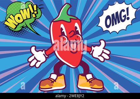 hot food red chili pop art Stock Vector
