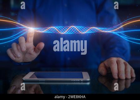 AI for big data analysis. Machine learning and deep learning technology. Data scientist working on data model. Automation, innovation, finance, busine Stock Photo