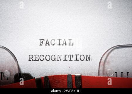 Facial recognition text written with a typewriter. Stock Photo