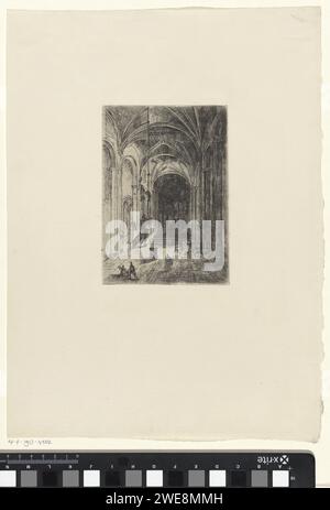 Interior of the Onze-Lieve-Vrouwe-Basiliek in Maastricht, Alexander Schaepkens, 1830-1899 print   paper. etching interior of church Our Lady Basilica Stock Photo