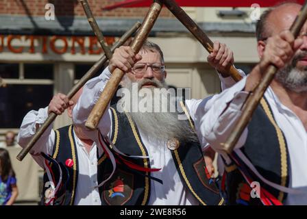 Morris Dancers putting on a display at a convention, Market Square, Northampton, UK Stock Photo