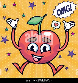 cute apricot cartoon pop art style vector image Stock Vector