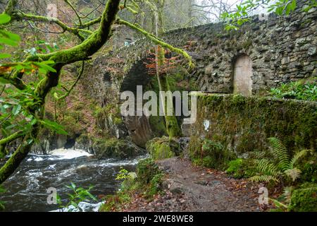 The Hermitage Dunkeld, The river Braan and an old stone bridge. Stock Photo