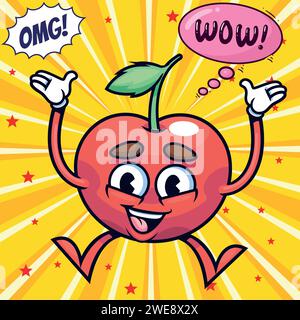 cute apricot cartoon pop art style vector image Stock Vector