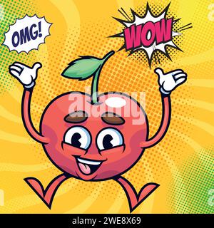 cute apricot cartoon pop art style vector image Stock Vector