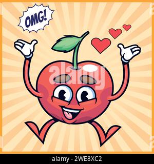 cute apricot cartoon pop art style vector image Stock Vector