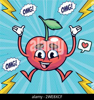 cute apricot cartoon pop art style vector image Stock Vector