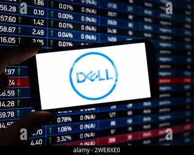 Konskie, Poland - January 23, 2024: Dell company logo displayed on mobile phone screen Stock Photo
