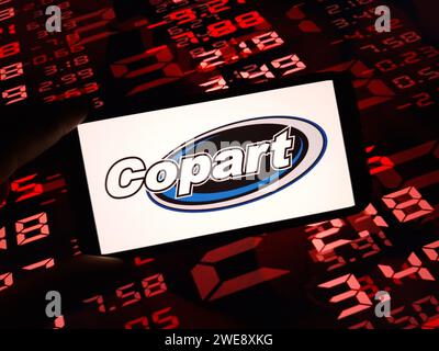 Konskie, Poland - January 23, 2024: Copart company logo displayed on mobile phone screen Stock Photo