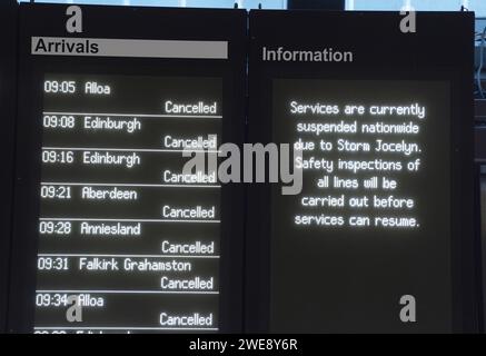 An information board at Glasgow Queen Street as all trains are ...